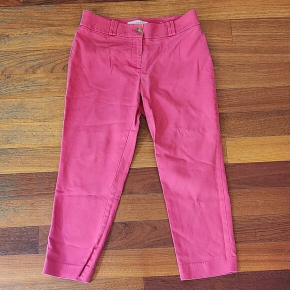 LOFT Hot Pink Julie Cotton/Spandex Cropped Pants Size 4 Petite - Picture 1 of 15